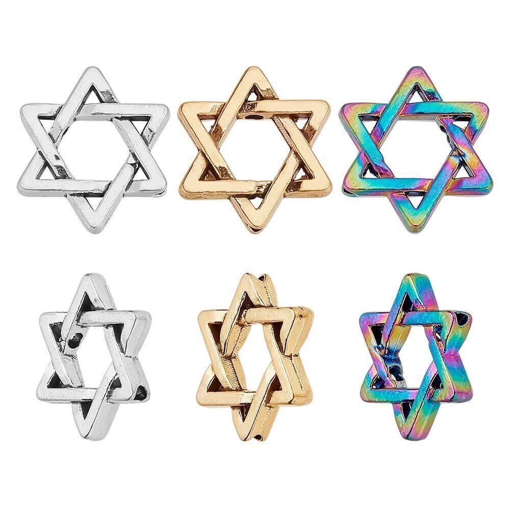 1876 45 Pcs 3 Colors Star of David Charms, Metal Hexagram Bulk Pendant